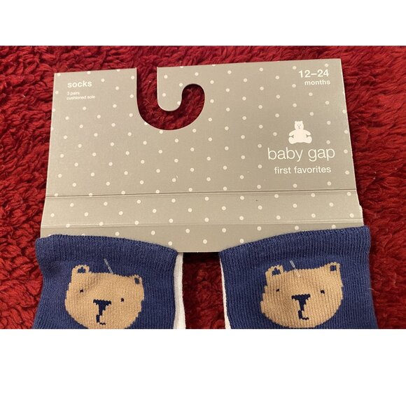 3pk. Baby Gap Teddy Bear Socks - Navy, White, Navy-striped - 12-24 mos. - NWT - Picture 5 of 6